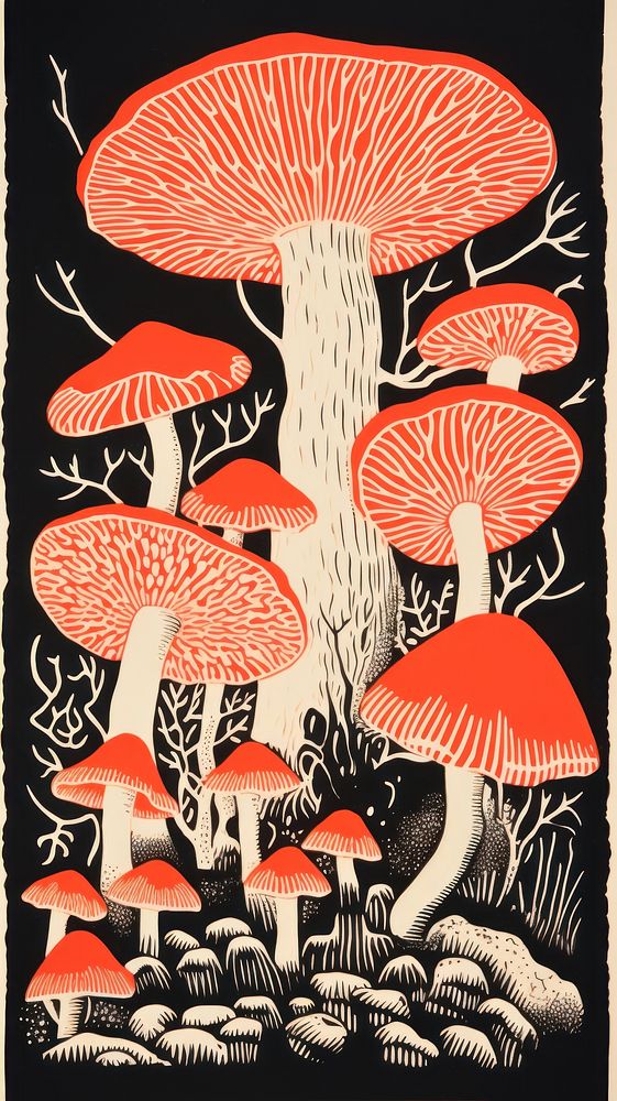 Mushrooms drawing nature fungus. 
