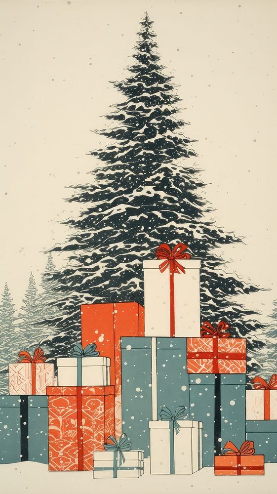 Many chrsitmas presents stacked high christmas drawing plant. AI generated Image by rawpixel.