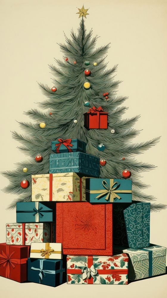 Many chrsitmas presents stacked high christmas nature box. AI generated Image by rawpixel.