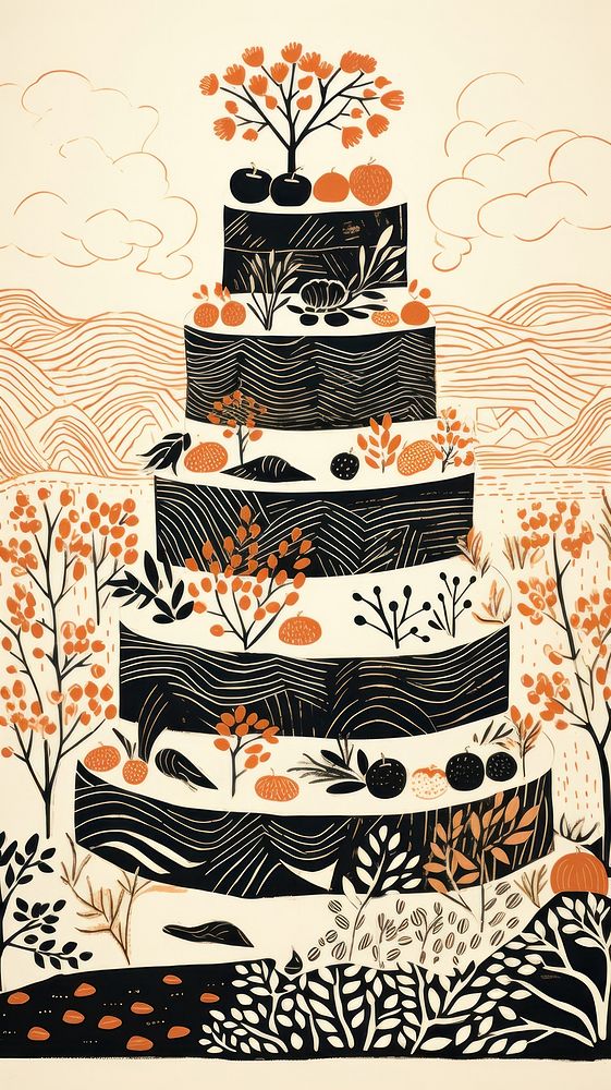 Many wedding cakes dessert drawing food. AI generated Image by rawpixel.