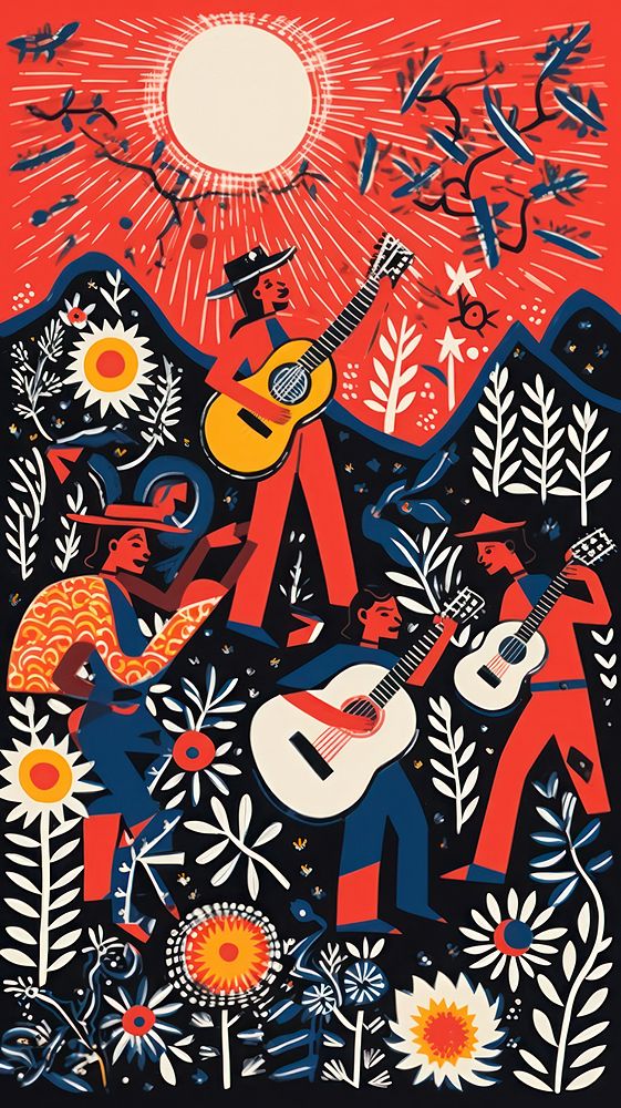 Mexico music festival dancing drawing guitar art. AI generated Image by rawpixel.