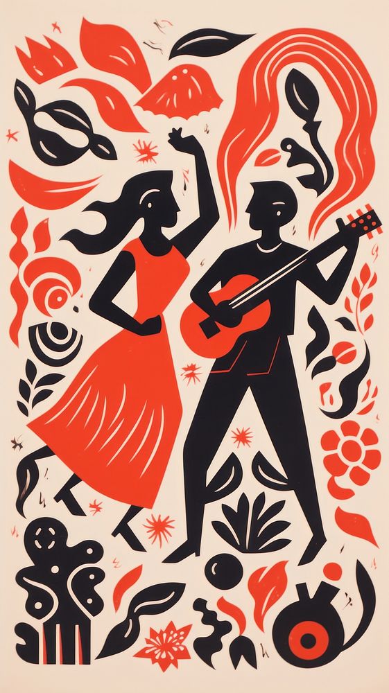 Mexico music festival dancing drawing art representation. AI generated Image by rawpixel.