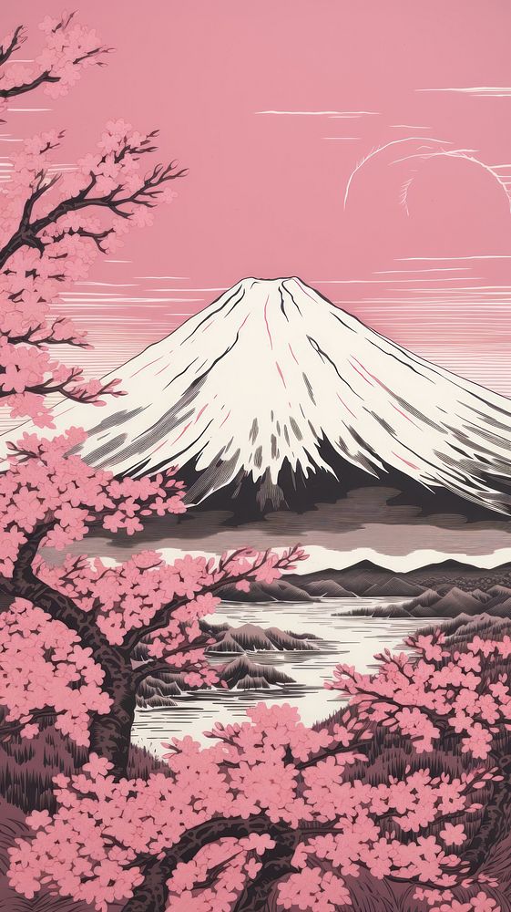 Mount fuji cherry blossom nature outdoors plant. AI generated Image by rawpixel.
