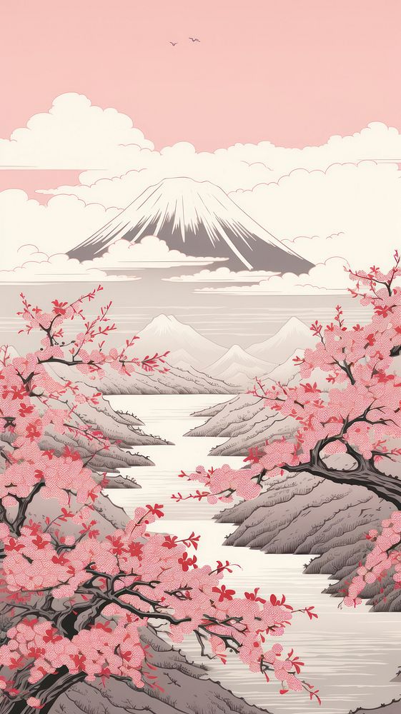 Mount fuji cherry blossom outdoors nature plant. AI generated Image by rawpixel.