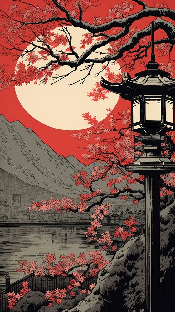 Old japanese street lantern temple nature plant architecture. AI generated Image by rawpixel.