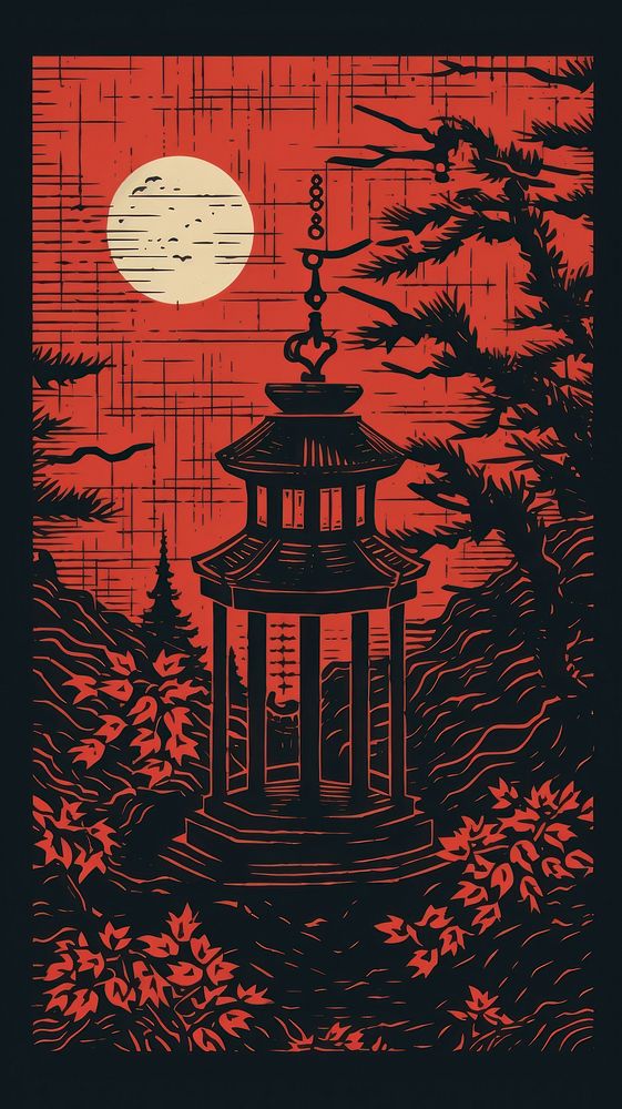 Old japanese street lantern temple outdoors drawing art. AI generated Image by rawpixel.