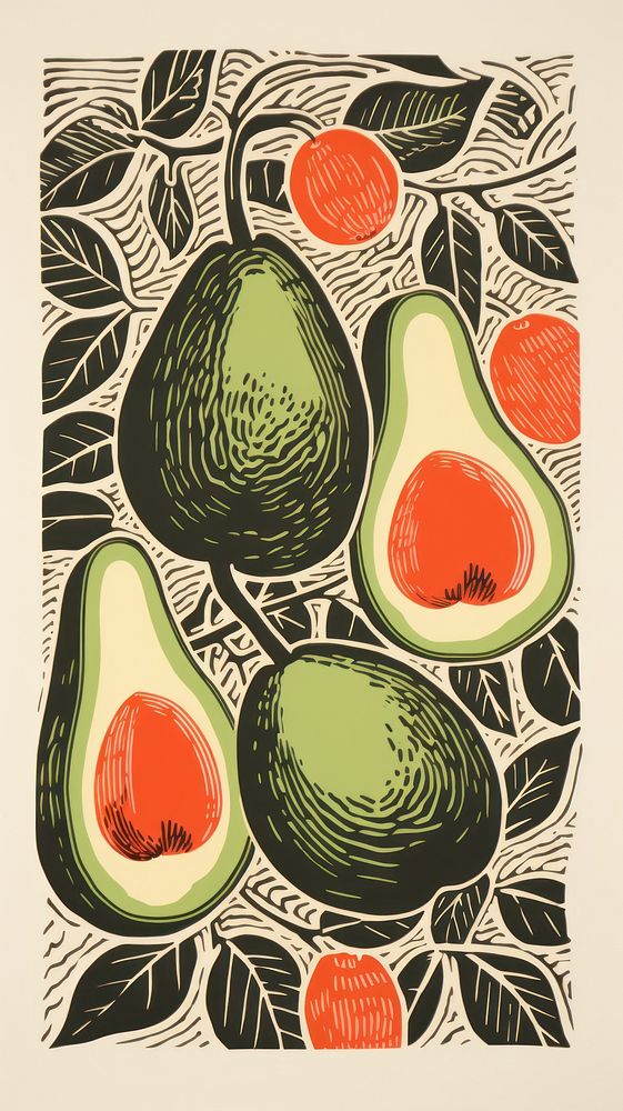 Avocado drawing fruit plant. AI generated Image by rawpixel.