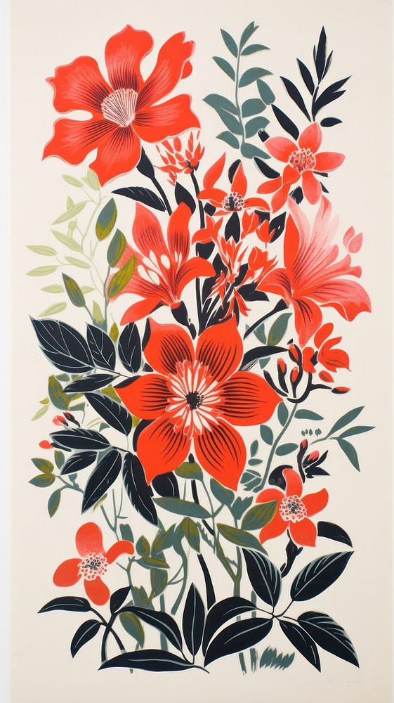 Aesthetic flowers pattern drawing nature. AI generated Image by rawpixel.