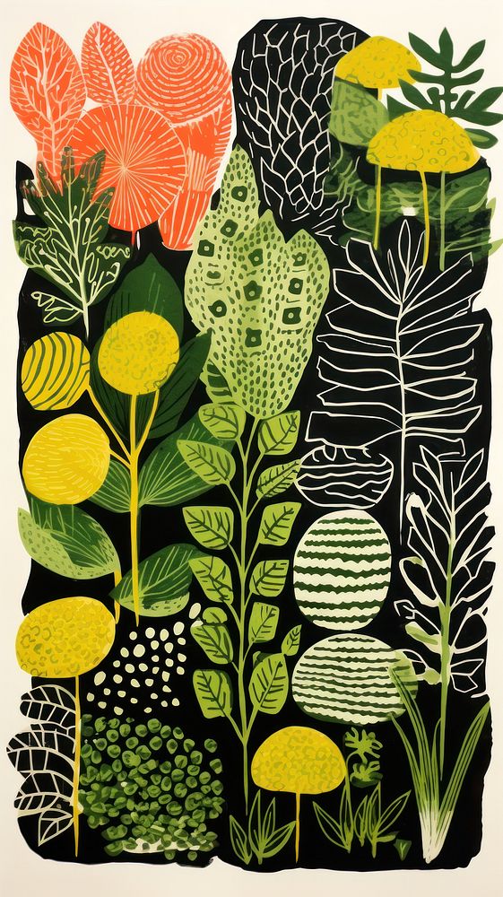 Aesthetic plants pattern drawing nature. AI generated Image by rawpixel.