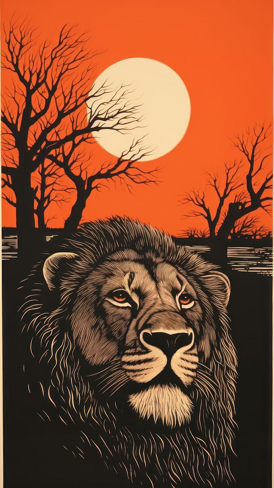 Africa lions nature outdoors drawing. AI generated Image by rawpixel.