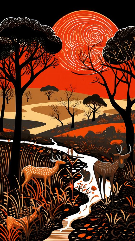 Africa safari nature outdoors drawing. AI generated Image by rawpixel.