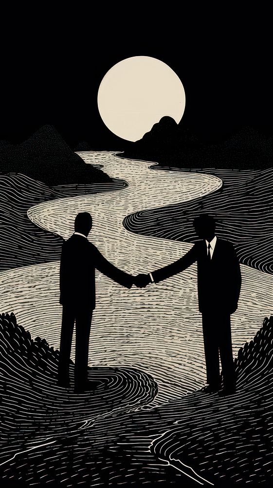 Business handshake drawing nature adult. AI generated Image by rawpixel.