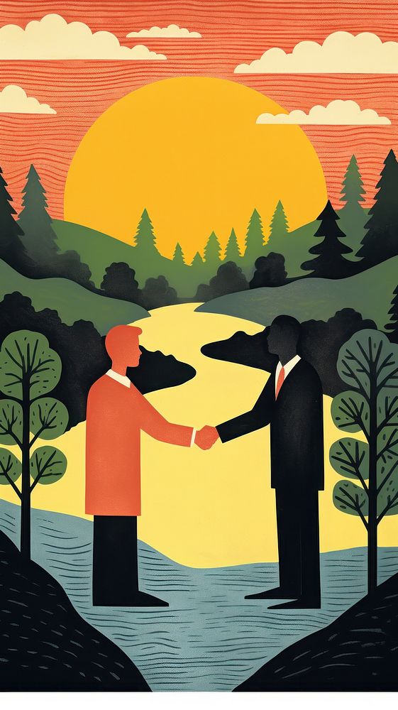 Business handshake nature art togetherness. AI generated Image by rawpixel.