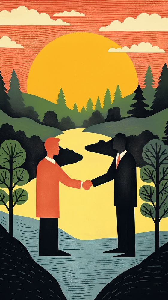 Business handshake nature art togetherness. AI generated Image by rawpixel.