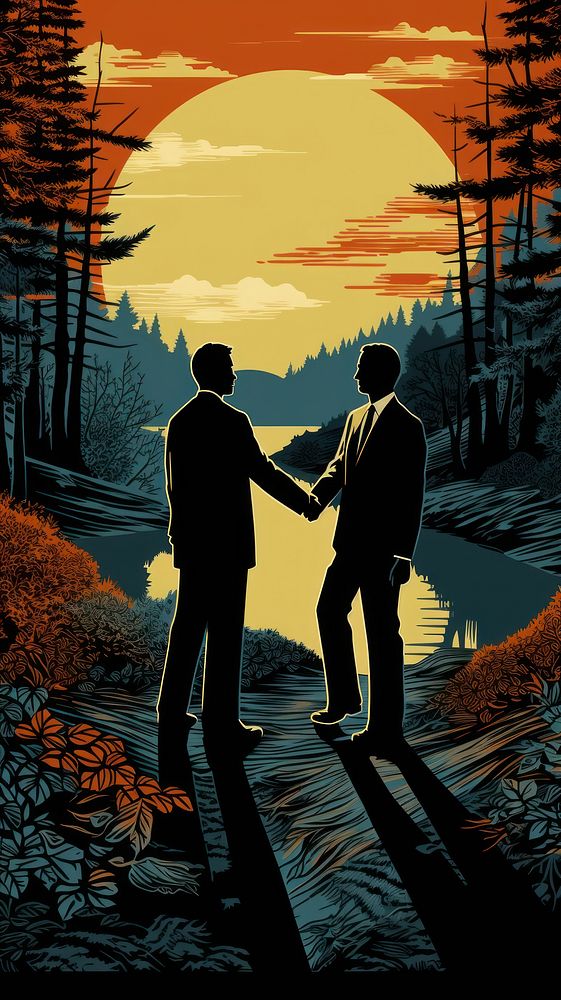 Business handshake nature adult togetherness. AI generated Image by rawpixel.