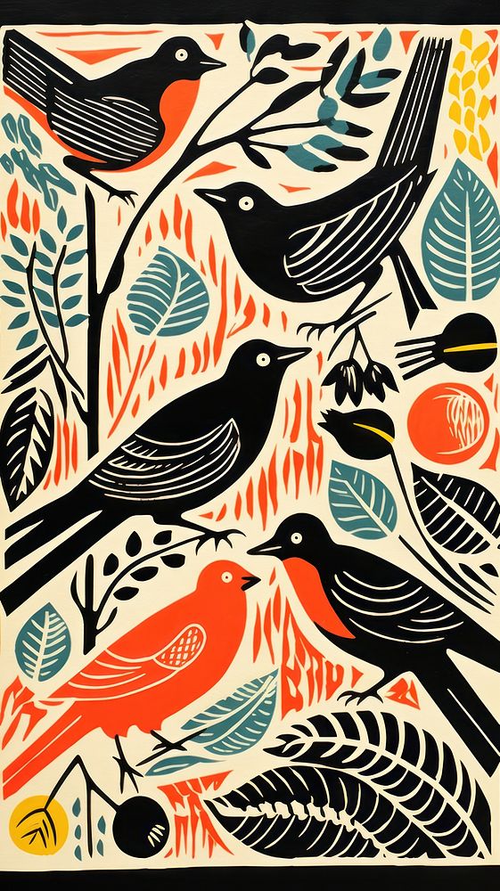 Birds having a party pattern drawing animal. AI generated Image by rawpixel.