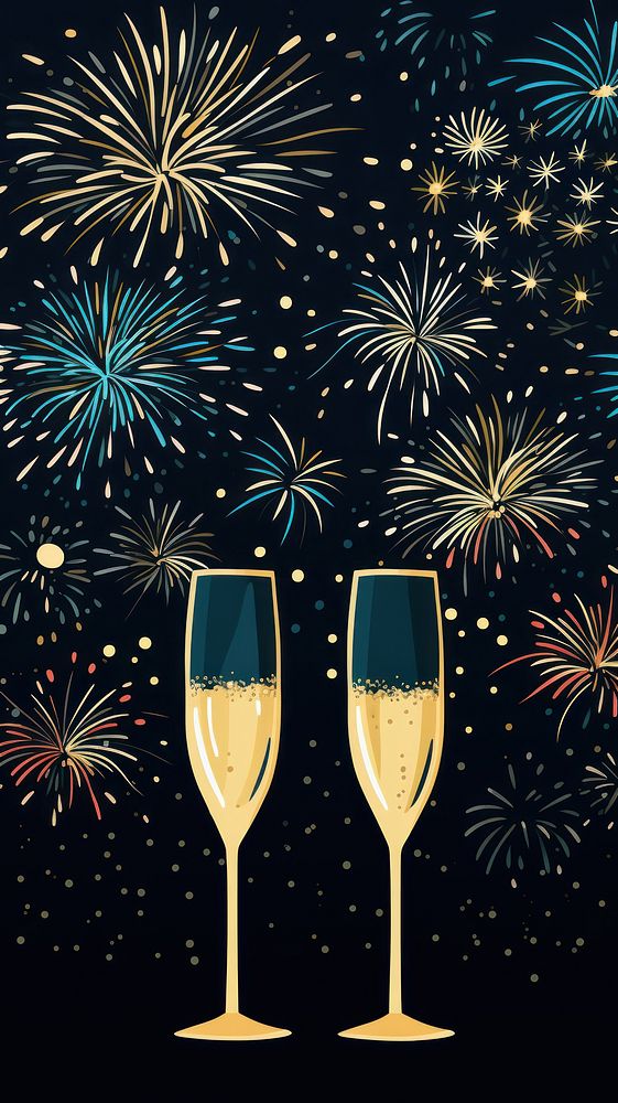 Champagne glasses fireworks pattern happiness drink wine. AI generated Image by rawpixel.