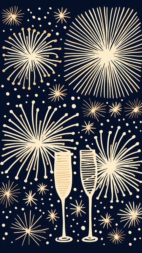 Champagne glasses fireworks pattern illuminated celebration refreshment. AI generated Image by rawpixel.