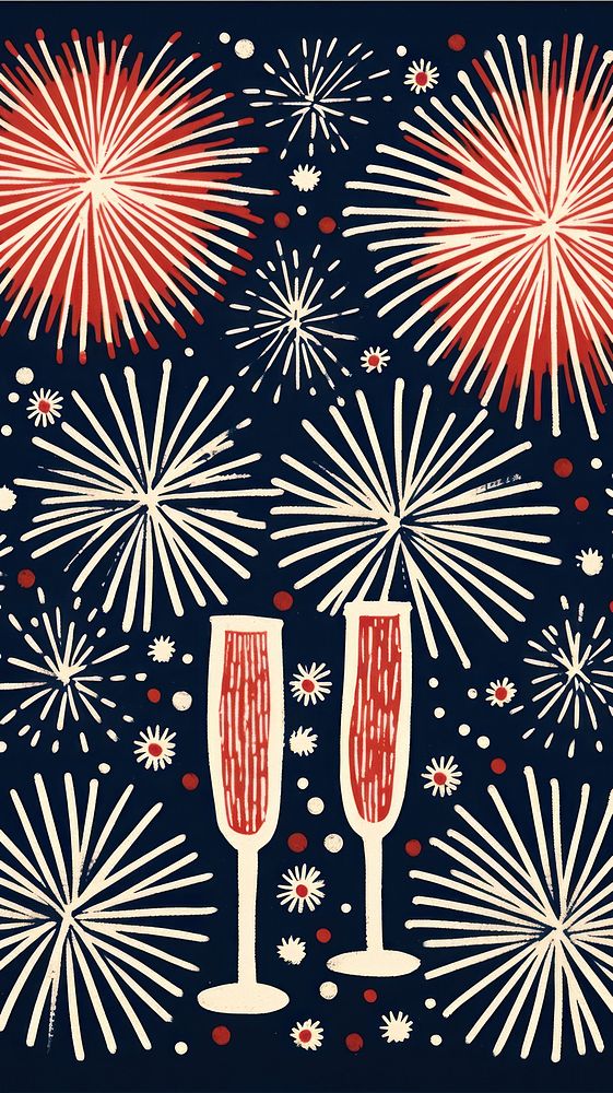 Champagne glasses fireworks pattern celebration backgrounds refreshment. AI generated Image by rawpixel.