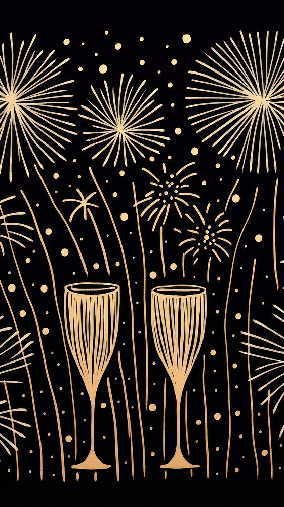 Champagne glasses fireworks pattern refreshment celebration backgrounds. AI generated Image by rawpixel.