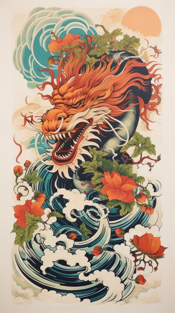 Chinese dragon dance painting pattern drawing. AI generated Image by rawpixel.