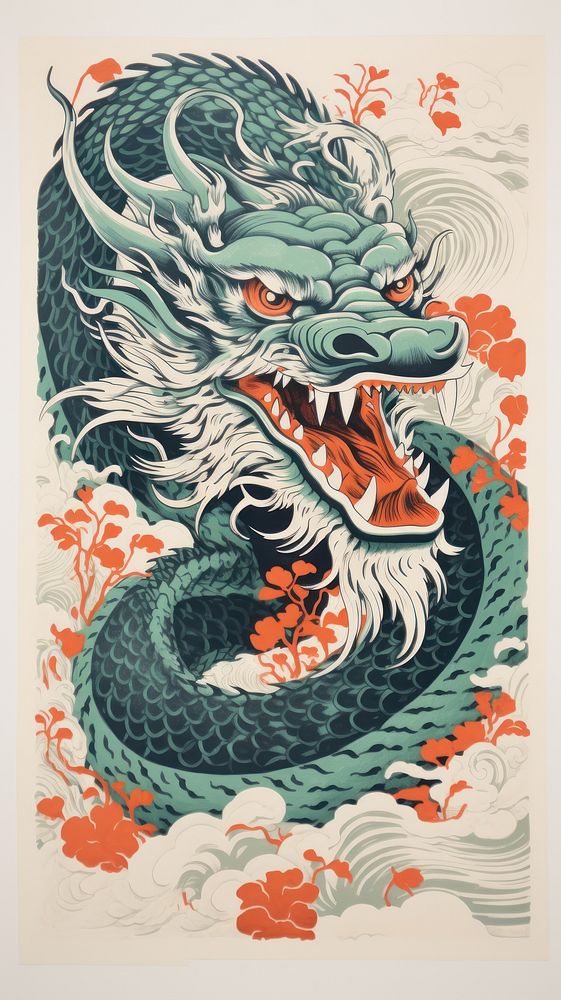 Chinese dragon drawing representation calligraphy. AI generated Image by rawpixel.