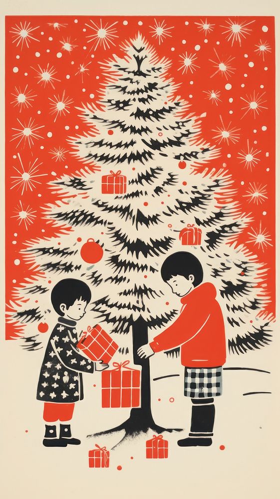 Children opening christmas presents drawing anticipation togetherness. AI generated Image by rawpixel.