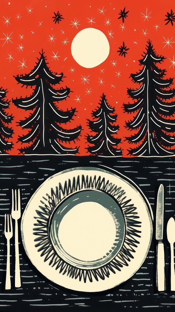 Christmas dinner knife plate fork. AI generated Image by rawpixel.