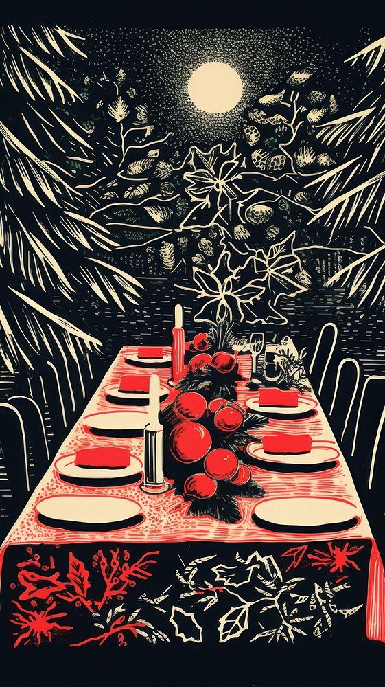Christmas dinner tablecloth nature art. AI generated Image by rawpixel.