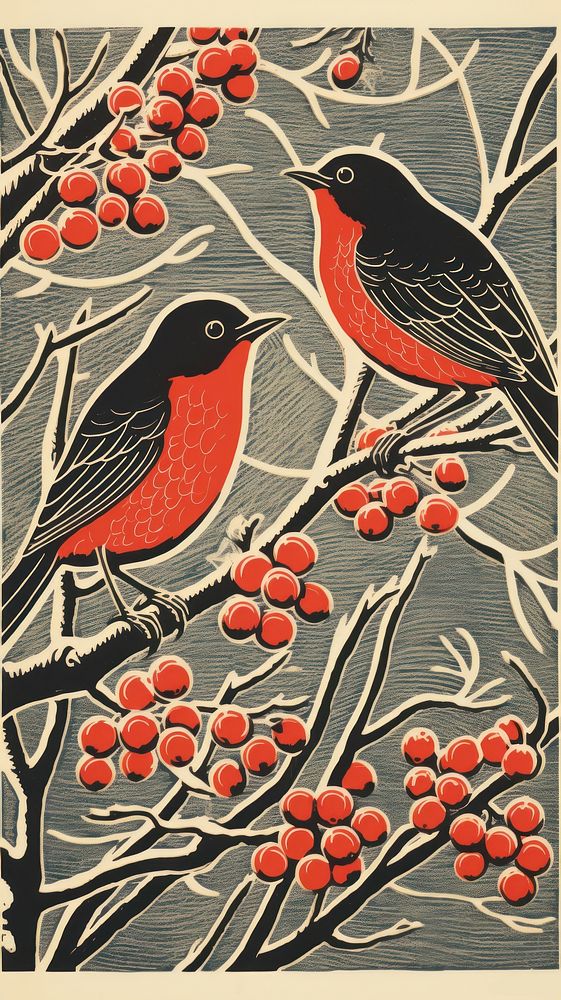 Christmas robins drawing nature bird. AI generated Image by rawpixel.