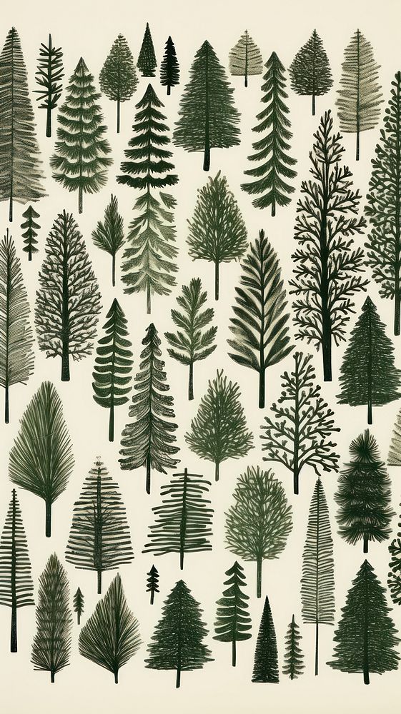 Chrsitmas trees drawing nature sketch. AI generated Image by rawpixel.