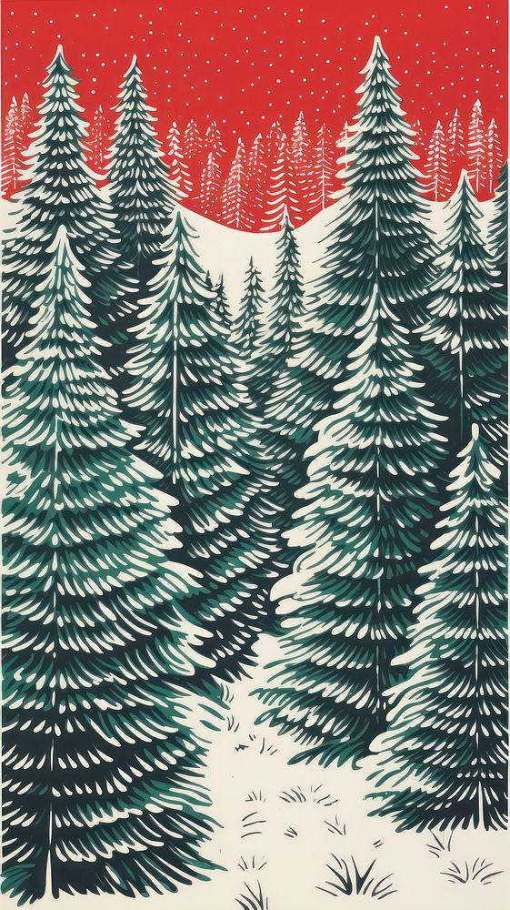 Chrsitmas trees pine christmas drawing. AI generated Image by rawpixel.