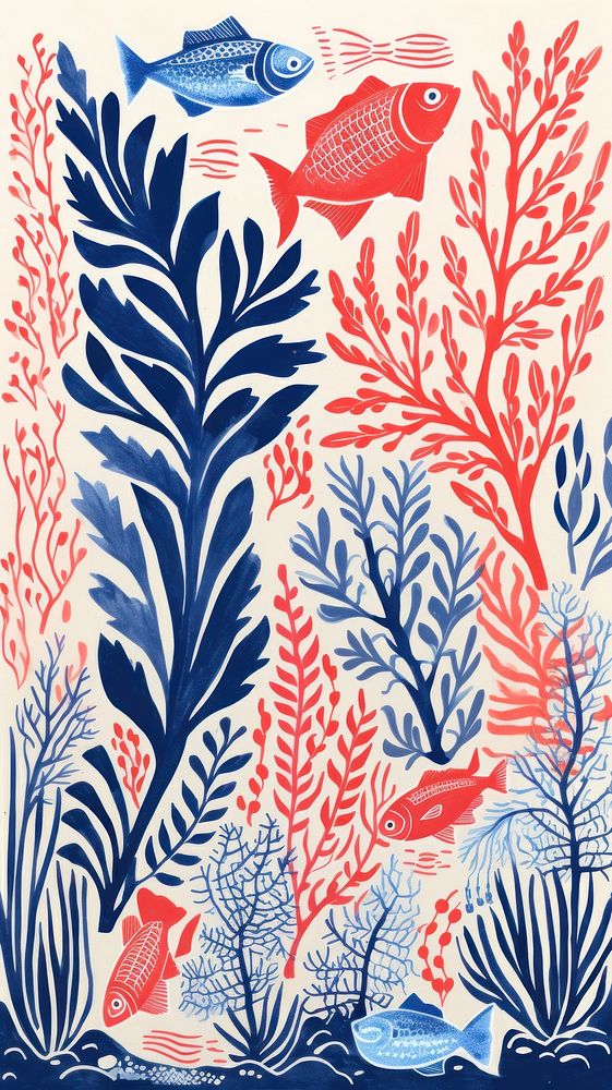 Colorful fishes coral reef tropical pattern drawing nature. AI generated Image by rawpixel.