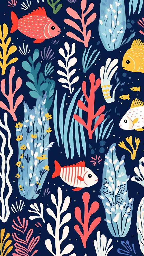 Colorful fishes coral reef tropical nature outdoors pattern. AI generated Image by rawpixel.