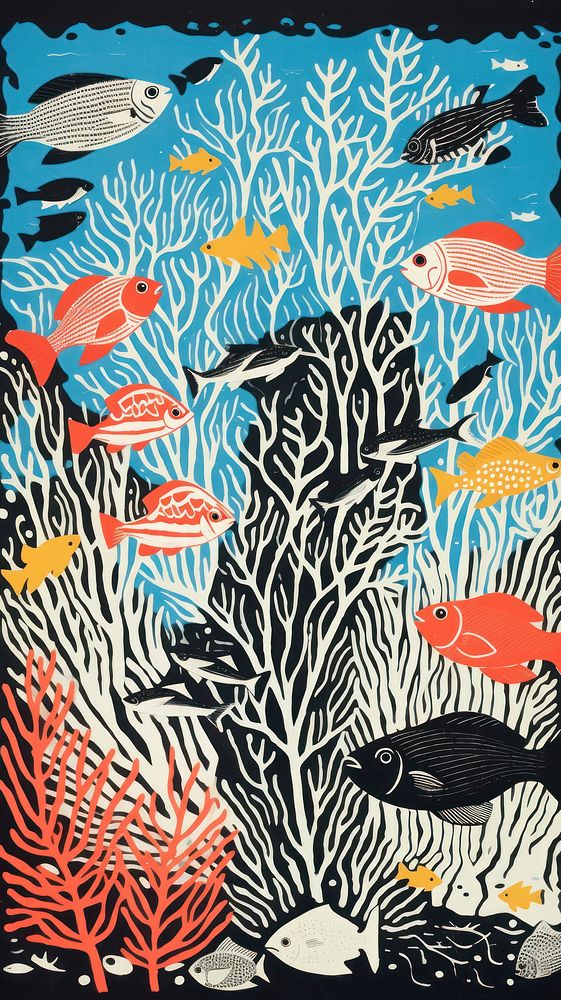 Coral reef fishes tropical colorful pattern drawing nature. AI generated Image by rawpixel.