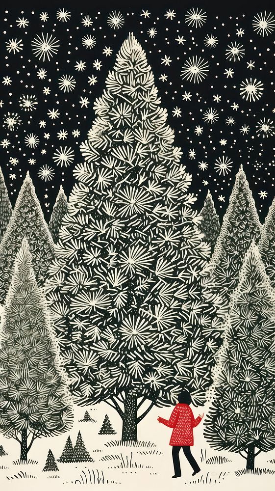 Decorating chrsitmas tree christmas drawing nature. AI generated Image by rawpixel.
