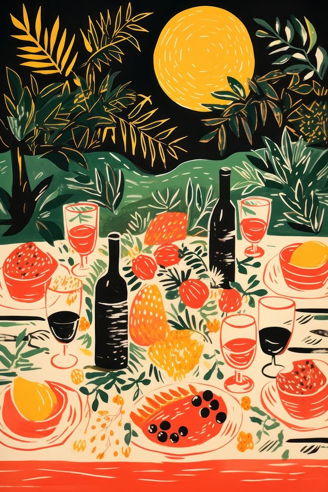 Dinner party painting fruit plant. AI generated Image by rawpixel.