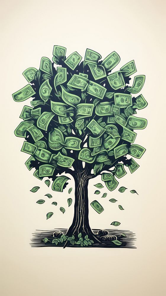 Dollar money tree drawing green investment. AI generated Image by rawpixel.
