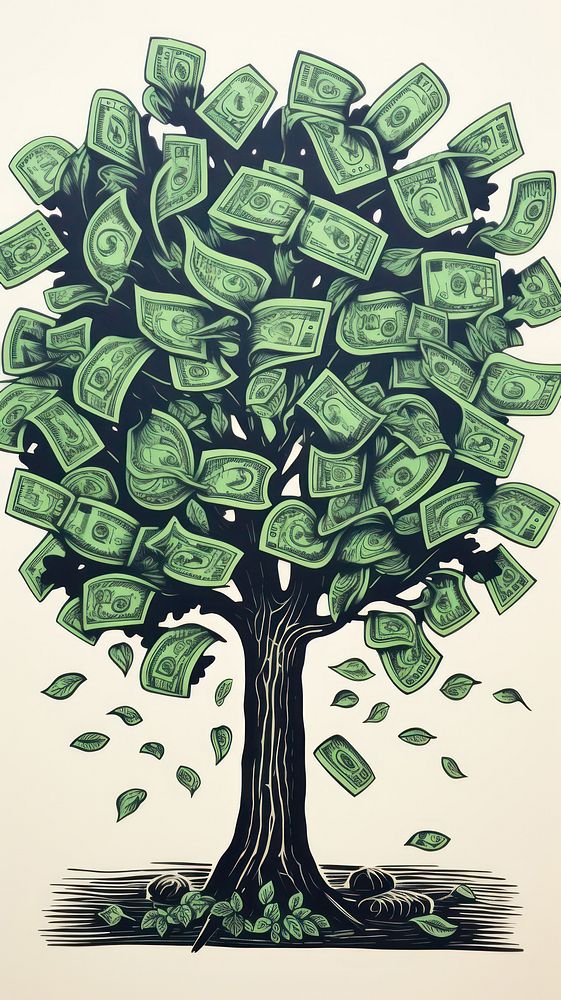 Dollar money tree drawing green backgrounds. AI generated Image by rawpixel.