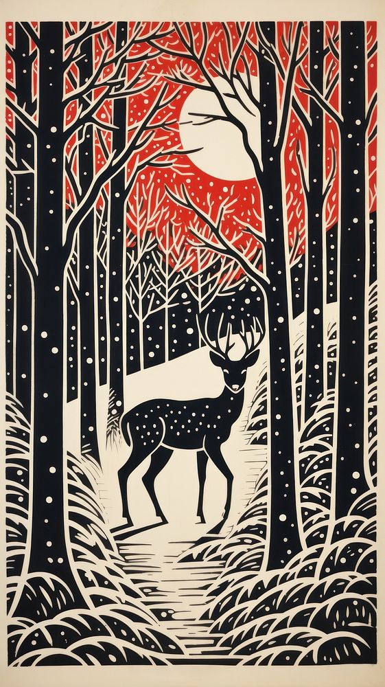 Father christmas renideers drawing nature animal. AI generated Image by rawpixel.