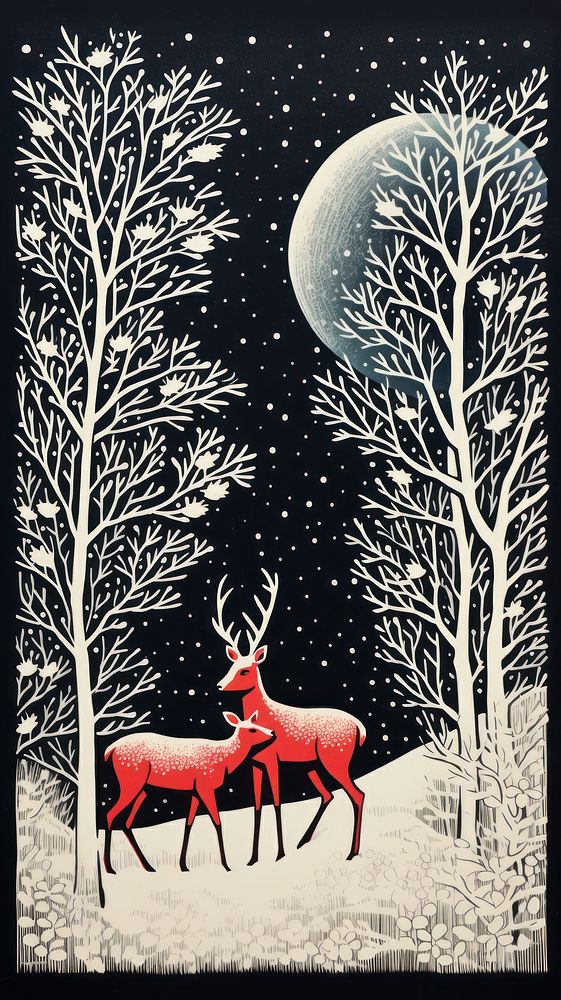 Father christmas renideers nature outdoors drawing. AI generated Image by rawpixel.