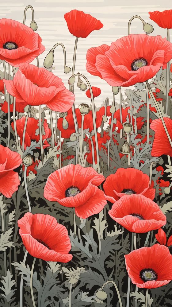 Field of poppies nature flower poppy. AI generated Image by rawpixel.
