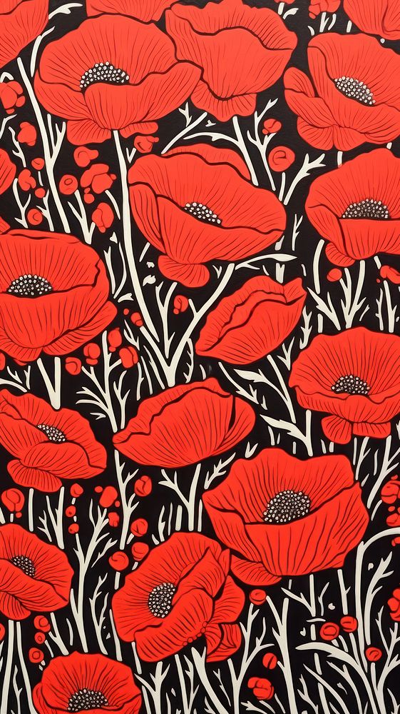 Field of poppies pattern nature flower. AI generated Image by rawpixel.