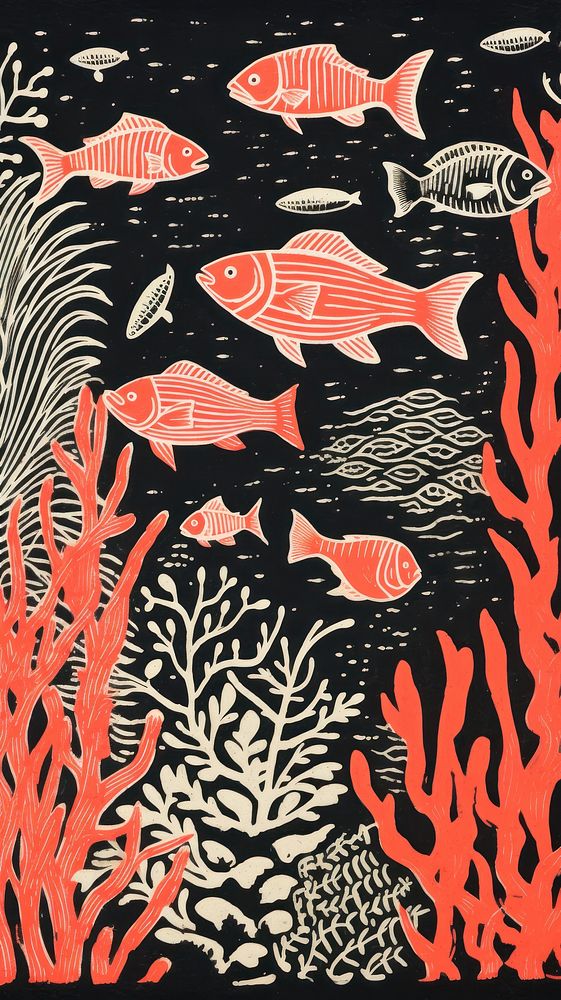 Fishes coral reef drawing nature animal. AI generated Image by rawpixel.
