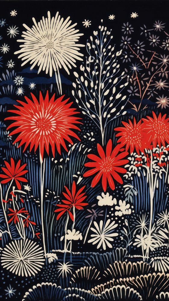 Fireworks party tapestry pattern nature. AI generated Image by rawpixel.