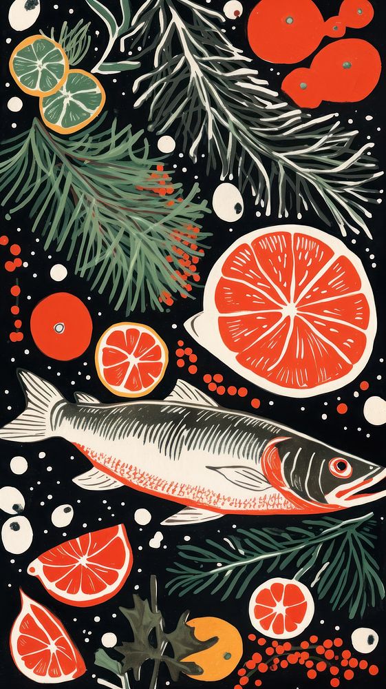 Food close up christmas grapefruit plant fish. AI generated Image by rawpixel.