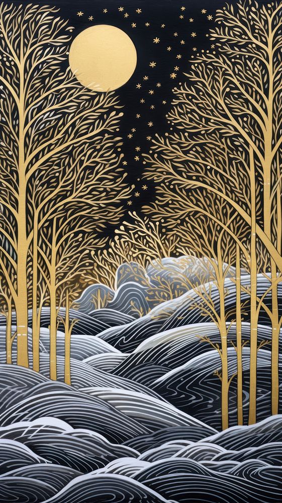 Gold and silver winter scene nature outdoors pattern. AI generated Image by rawpixel.