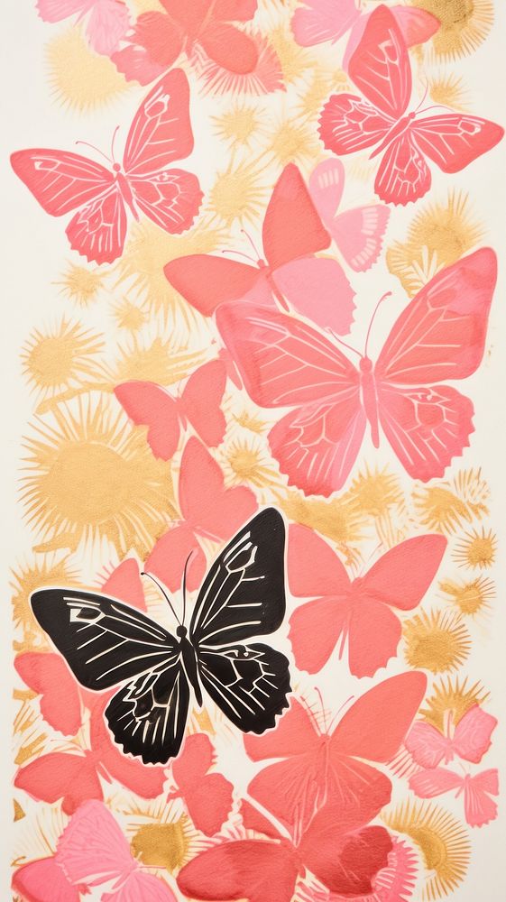 Gold and silver and pink butterflies pattern drawing nature. AI generated Image by rawpixel.