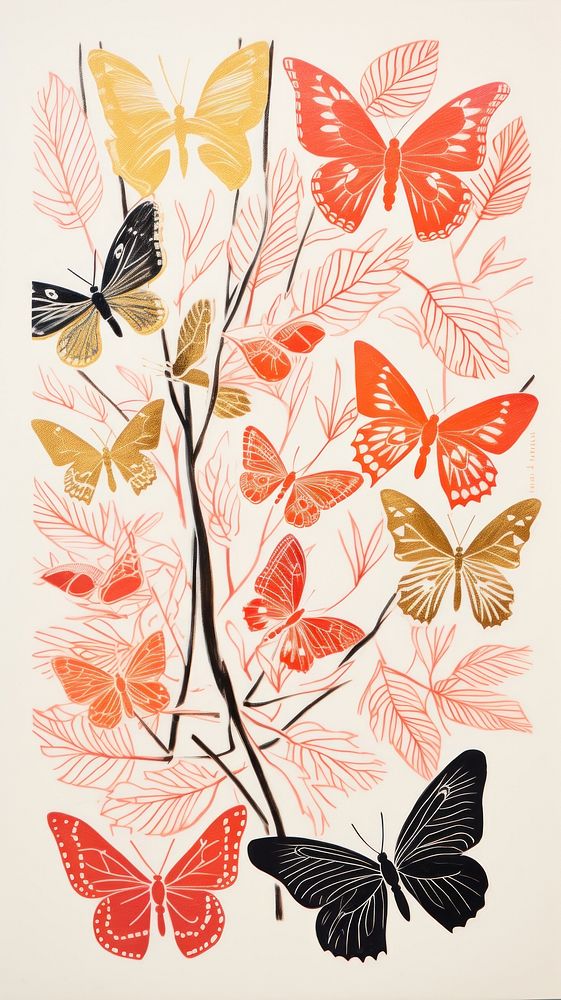 Gold and silver and pink butterflies painting pattern drawing. AI generated Image by rawpixel.