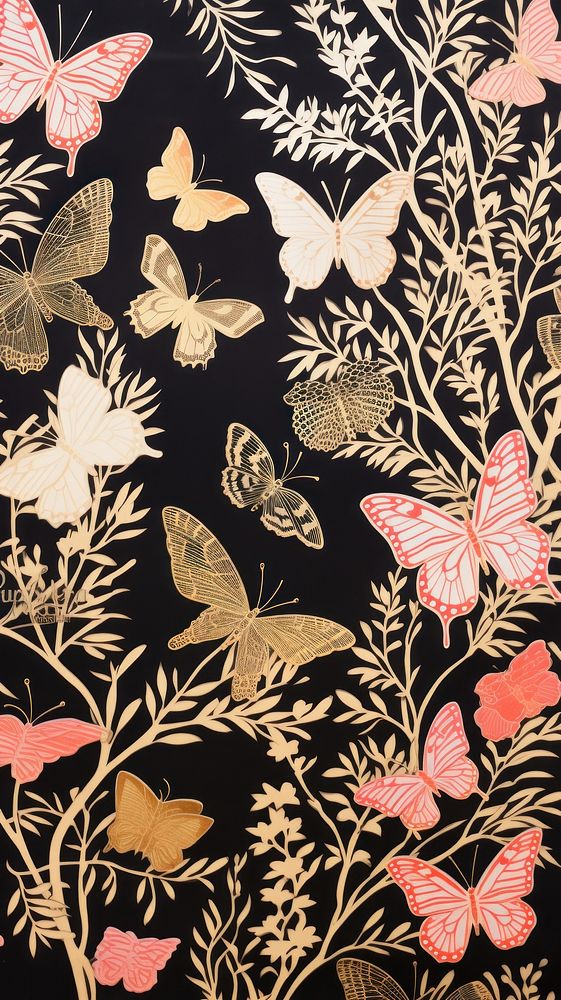 Gold and silver and pink butterflies pattern animal nature. AI generated Image by rawpixel.